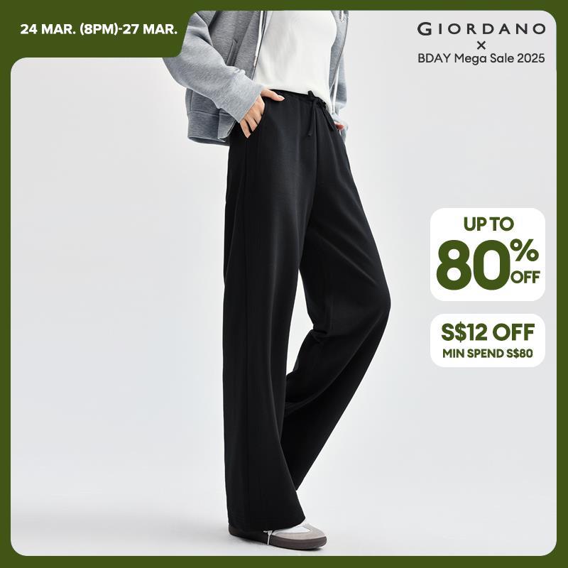 Giordano Women 100% Cotton elastic waist exposed seam sweat pants Free Shipping 18414004