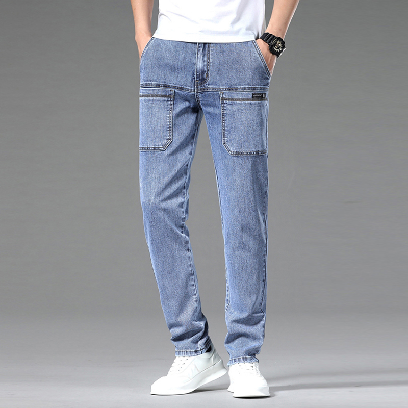[lsdj] 2023 New Men's Slim Jeans Stretch Skinny Multi Pocket Fashion Designer Denim Trousers Male Brand Clothes Pants Streetwear · v2