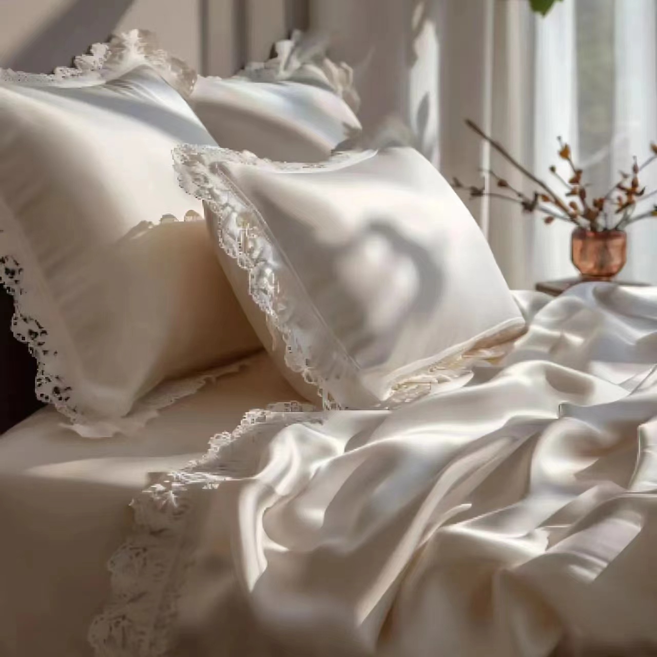 4Pcs Set Tencel Summer French Silky Princess Four-piece Bedding Naked Sleeping Quilt Cover Sheets Ice Silk