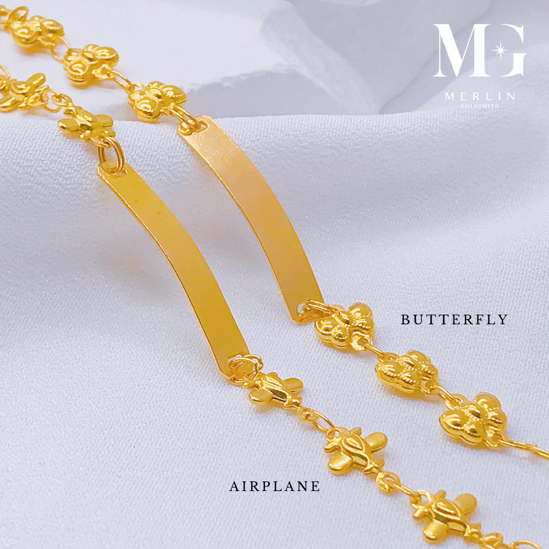 Merlin Goldsmith 22k 916 Gold Kids ID Bracelet with Dangling Bell (Airplane / Butterfly) · v3