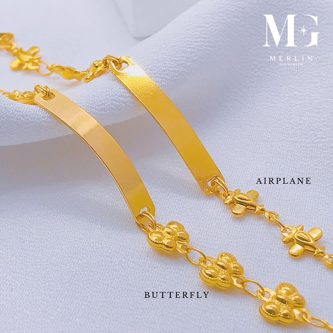 Merlin Goldsmith 22k 916 Gold Kids ID Bracelet with Dangling Bell (Airplane / Butterfly) · v3