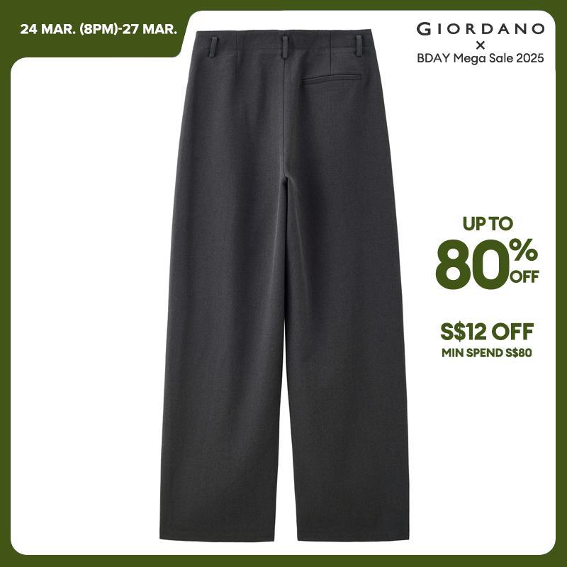 Giordano Women High waist wide leg pleated suit pants Free Shipping 18414922 · v2