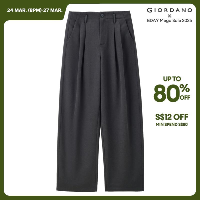 Giordano Women High waist wide leg pleated suit pants Free Shipping 18414922 · v2