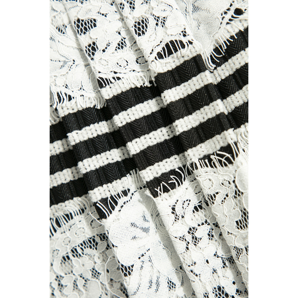 iROO Women Fashion Sleeveless Black White Stripe Lace Dress · v4