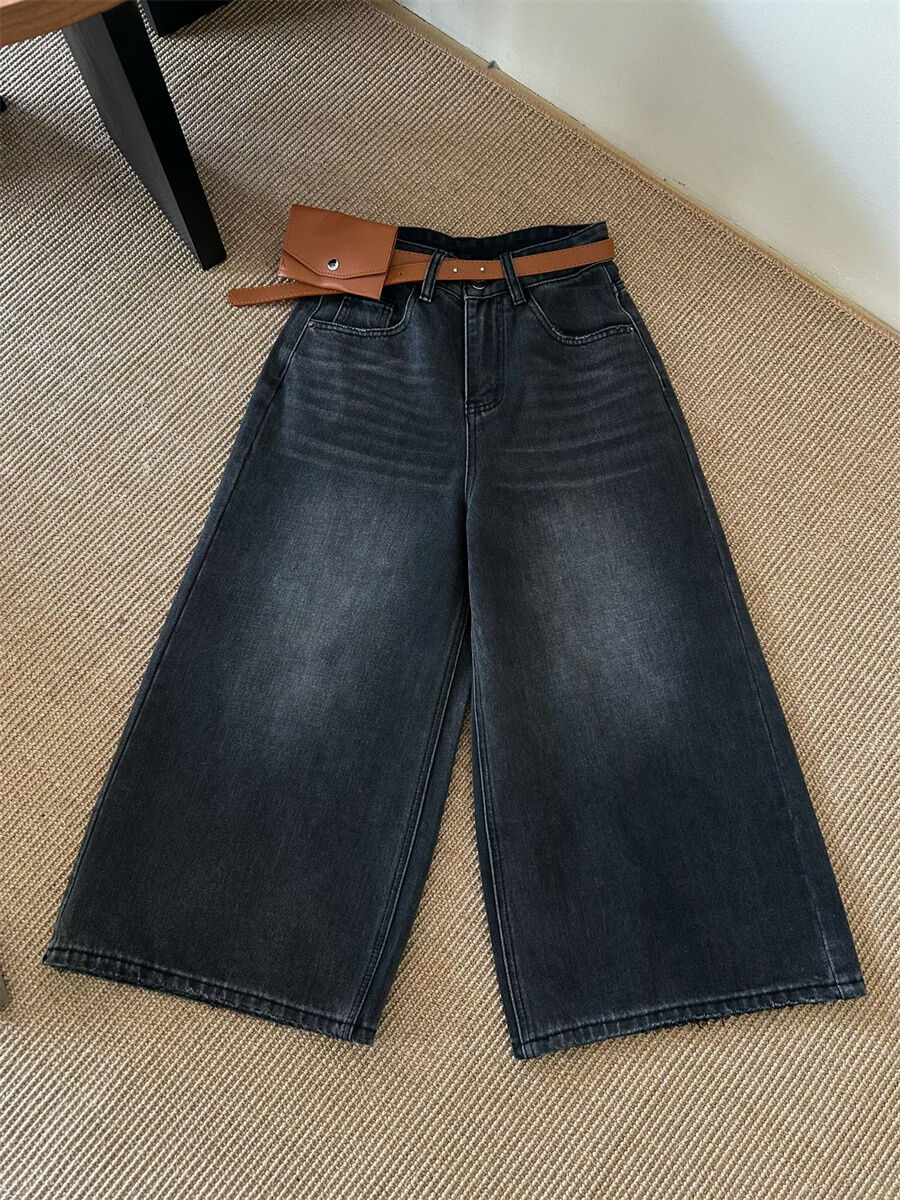 Korean Style Wide Leg Jeans Women's Grandmother Pants Spring Summer New Hong Kong Flavor Casual Straight Cut Denim Jeans · v2