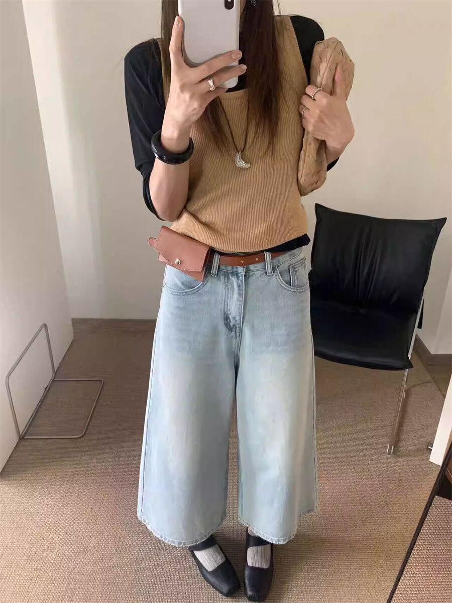 Korean Style Wide Leg Jeans Women's Grandmother Pants Spring Summer New Hong Kong Flavor Casual Straight Cut Denim Jeans · v2