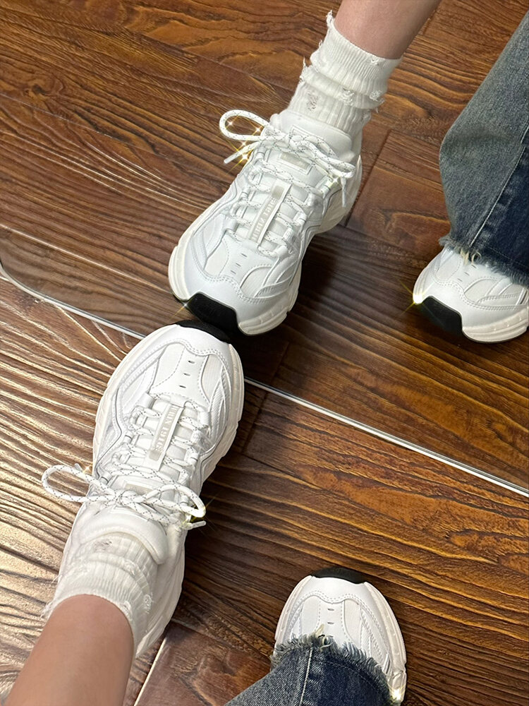 Kappa White Sport Shoes Women's Casual Thick Bottom Versatile Summer Shoes Fashionable Breathable Cross-Lace Synthetic Leather · v7