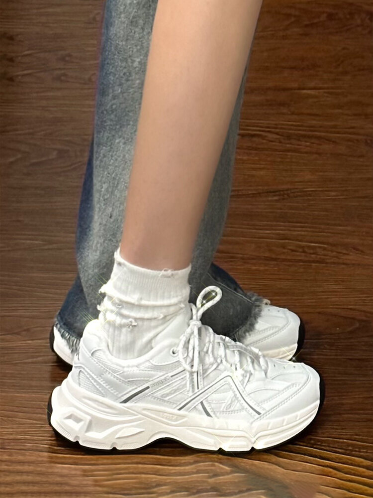 Kappa White Sport Shoes Women's Casual Thick Bottom Versatile Summer Shoes Fashionable Breathable Cross-Lace Synthetic Leather · v7