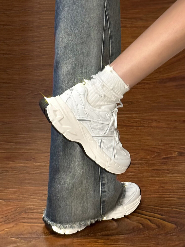 Kappa White Sport Shoes Women's Casual Thick Bottom Versatile Summer Shoes Fashionable Breathable Cross-Lace Synthetic Leather · v7