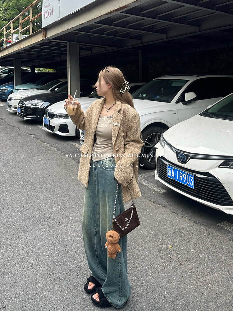 High Waist Wide Leg Jeans Women's Loose Fit Washed out Style Spring Autumn Denim Pants by LUU Peach Joy Slimming Effect · v2