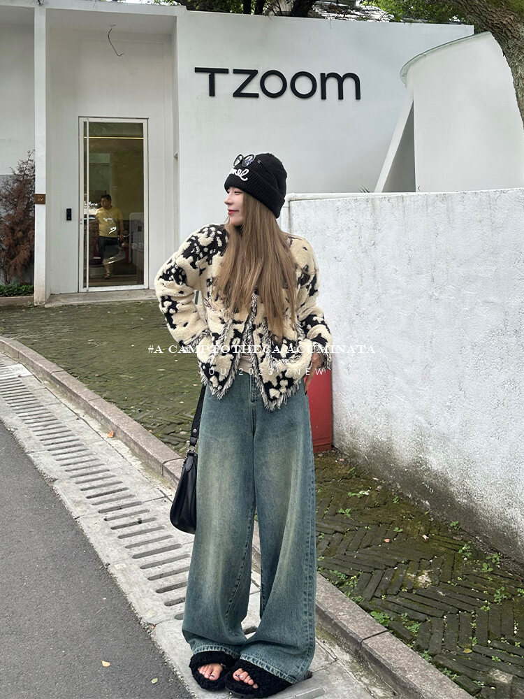 High Waist Wide Leg Jeans Women's Loose Fit Washed out Style Spring Autumn Denim Pants by LUU Peach Joy Slimming Effect · v2