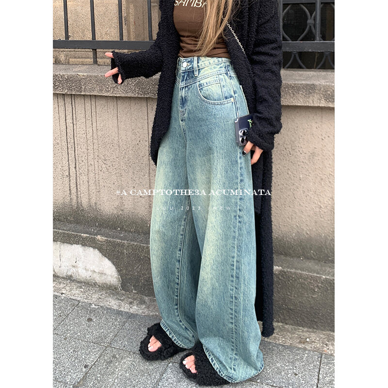 High Waist Wide Leg Jeans Women's Loose Fit Washed out Style Spring Autumn Denim Pants by LUU Peach Joy Slimming Effect · v2