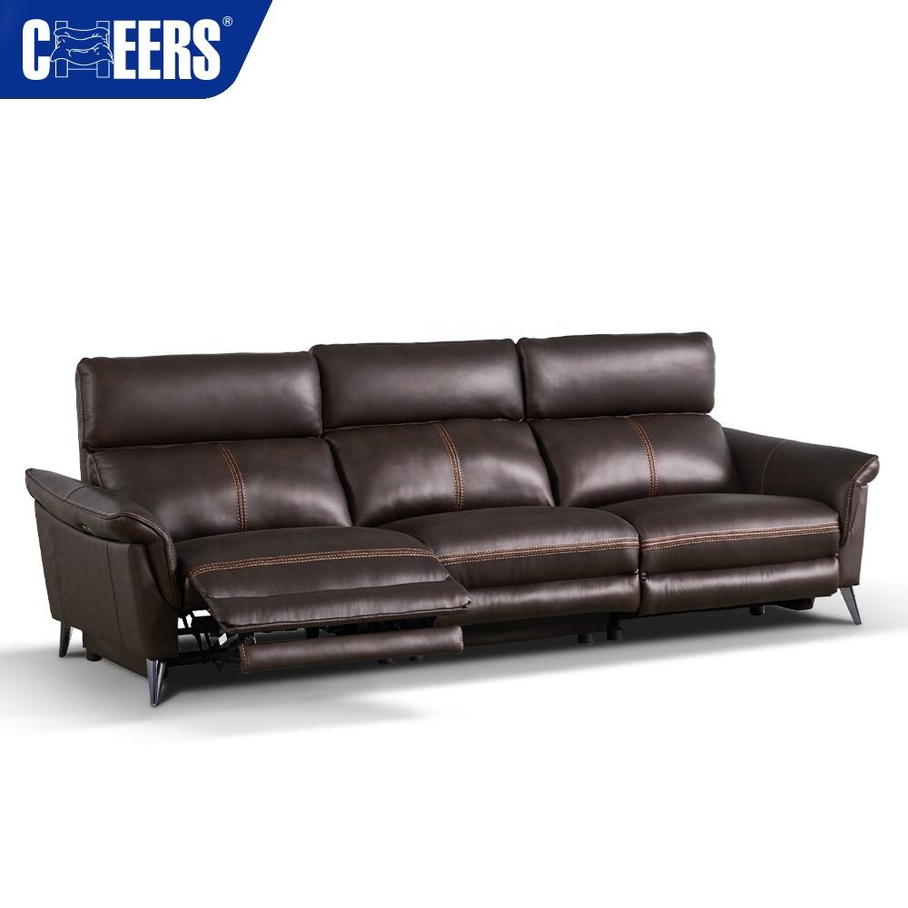 CHEERS | Furniture Living Room Sofa Set Lazy Boy Recliner Luxury Power Genuine Leather Recliner Sofa Set With Metal Legs · v5