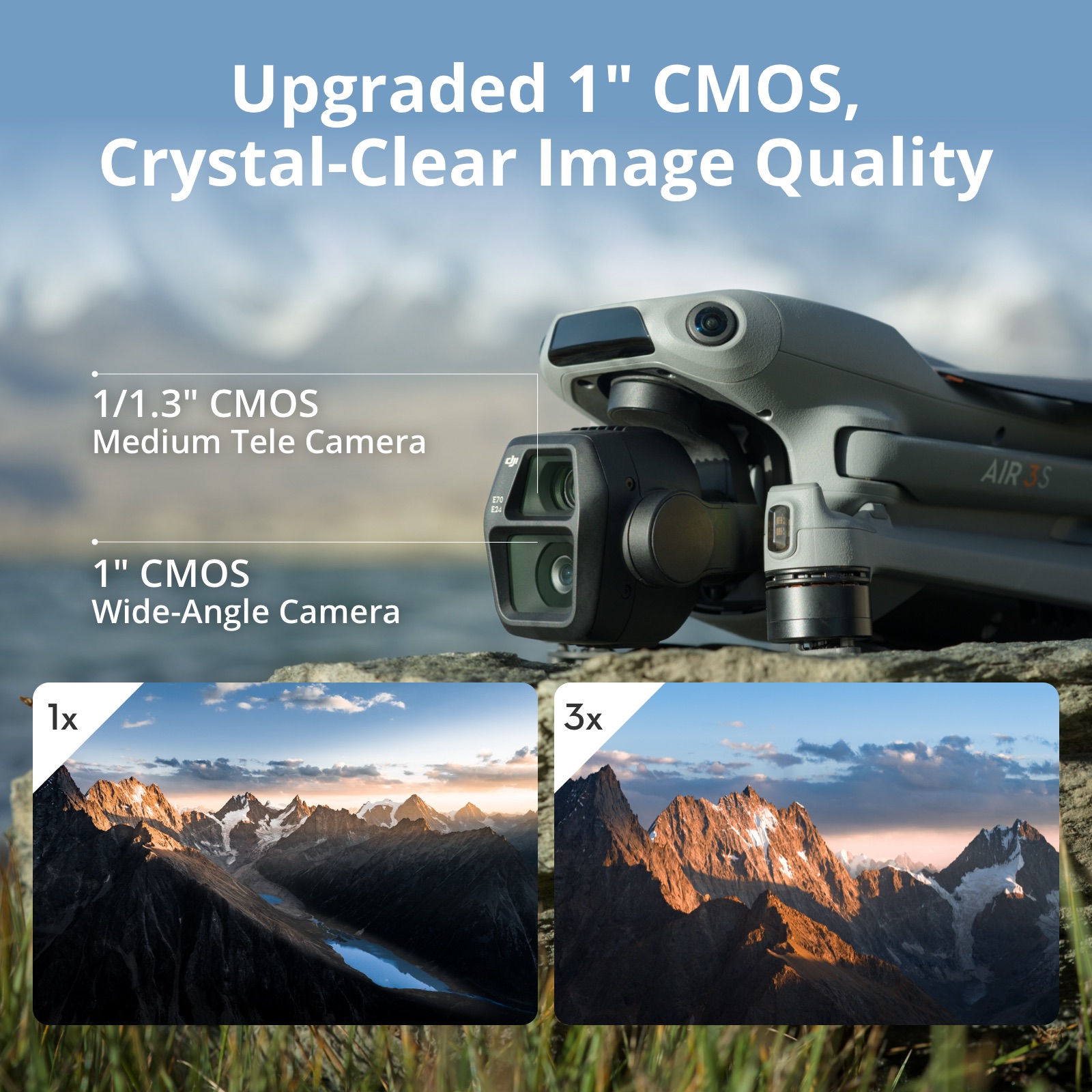 DJI Air 3S - Camera Drone | 1" CMOS Sensor | New Air Aesthetic | Next-Gen Smart RTH | Medium Tele & Wide-Angle Dual Primary Cameras | Omnidirectional Obstacle Sensing* · v3
