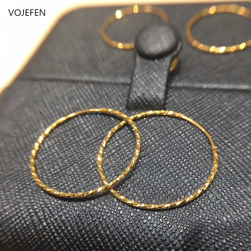 [we4z] VOJEFEN 18K Pure Gold Earring Hoops Women Original Shiny AU750 Gold Pattern Round Large Earrings Charms Earing Circle Fine Jewel · v2