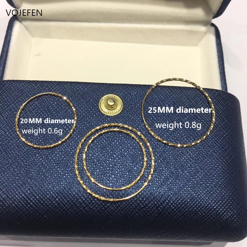 [we4z] VOJEFEN 18K Pure Gold Earring Hoops Women Original Shiny AU750 Gold Pattern Round Large Earrings Charms Earing Circle Fine Jewel · v2