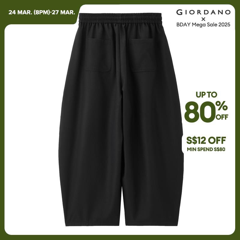 Giordano Women Elastic waist wide leg banana suit pants Free Shipping 18414924 · v2