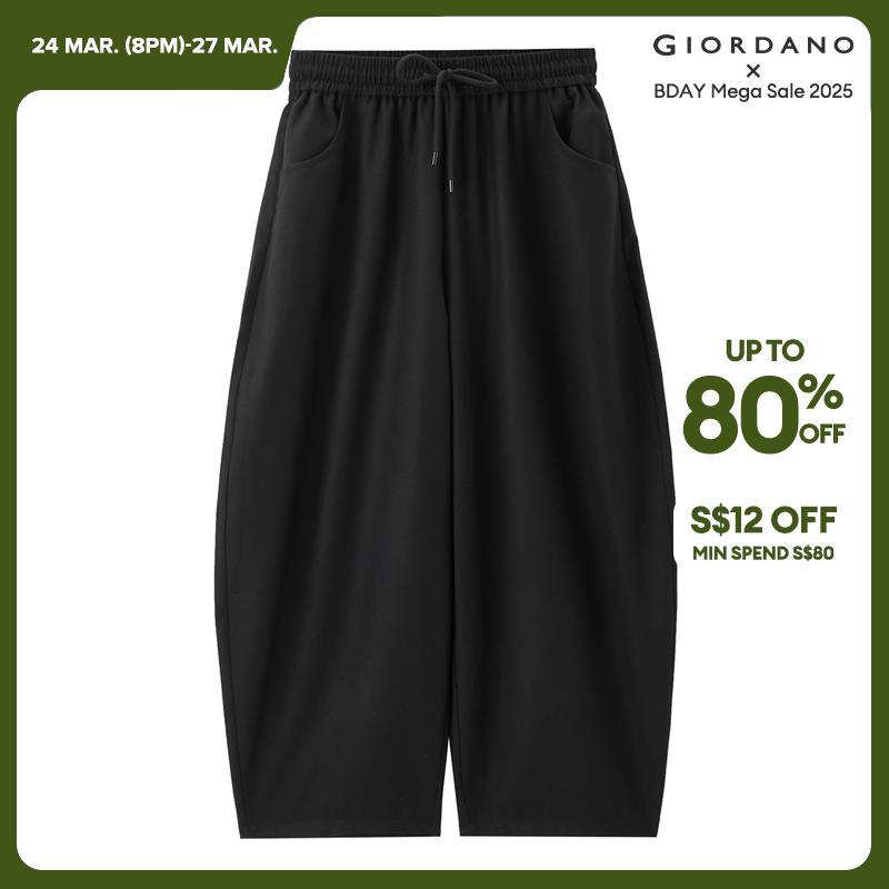 Giordano Women Elastic waist wide leg banana suit pants Free Shipping 18414924 · v2