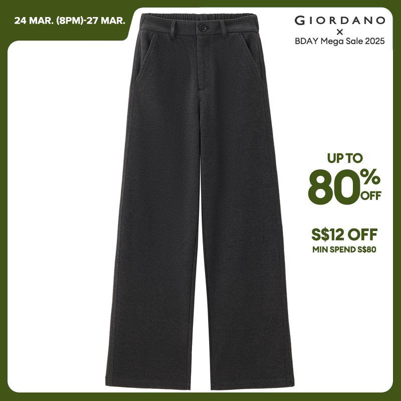 Giordano Women Half elastic waist wide leg woolen pants Free Shipping 18414621 · v2