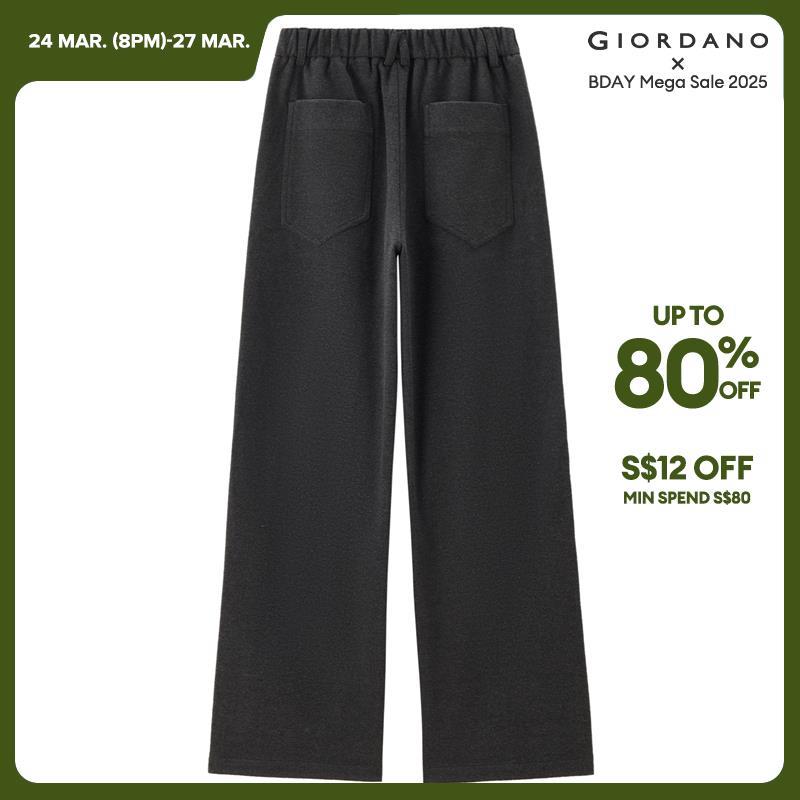 Giordano Women Half elastic waist wide leg woolen pants Free Shipping 18414621 · v2