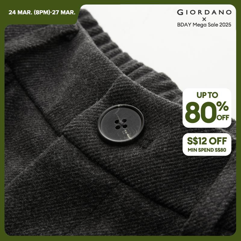 Giordano Women Half elastic waist wide leg woolen pants Free Shipping 18414621 · v2
