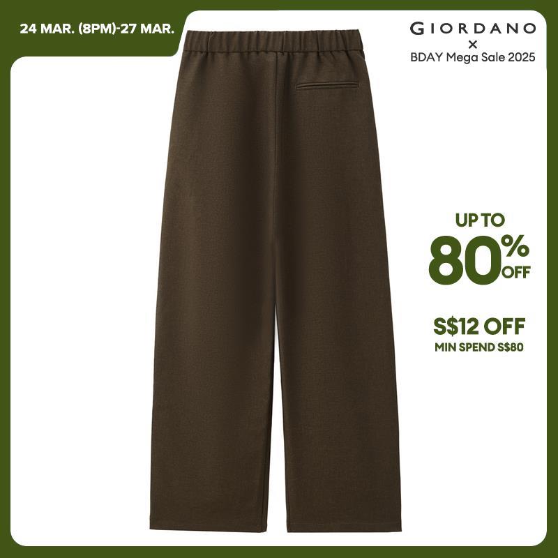 Giordano Women Drawstring half elastic waist pleated suit pants Free Shipping 18414222 · v2