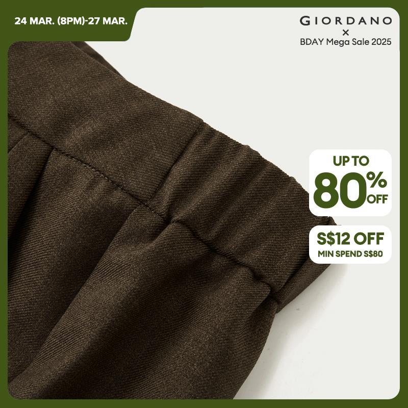 Giordano Women Drawstring half elastic waist pleated suit pants Free Shipping 18414222 · v2