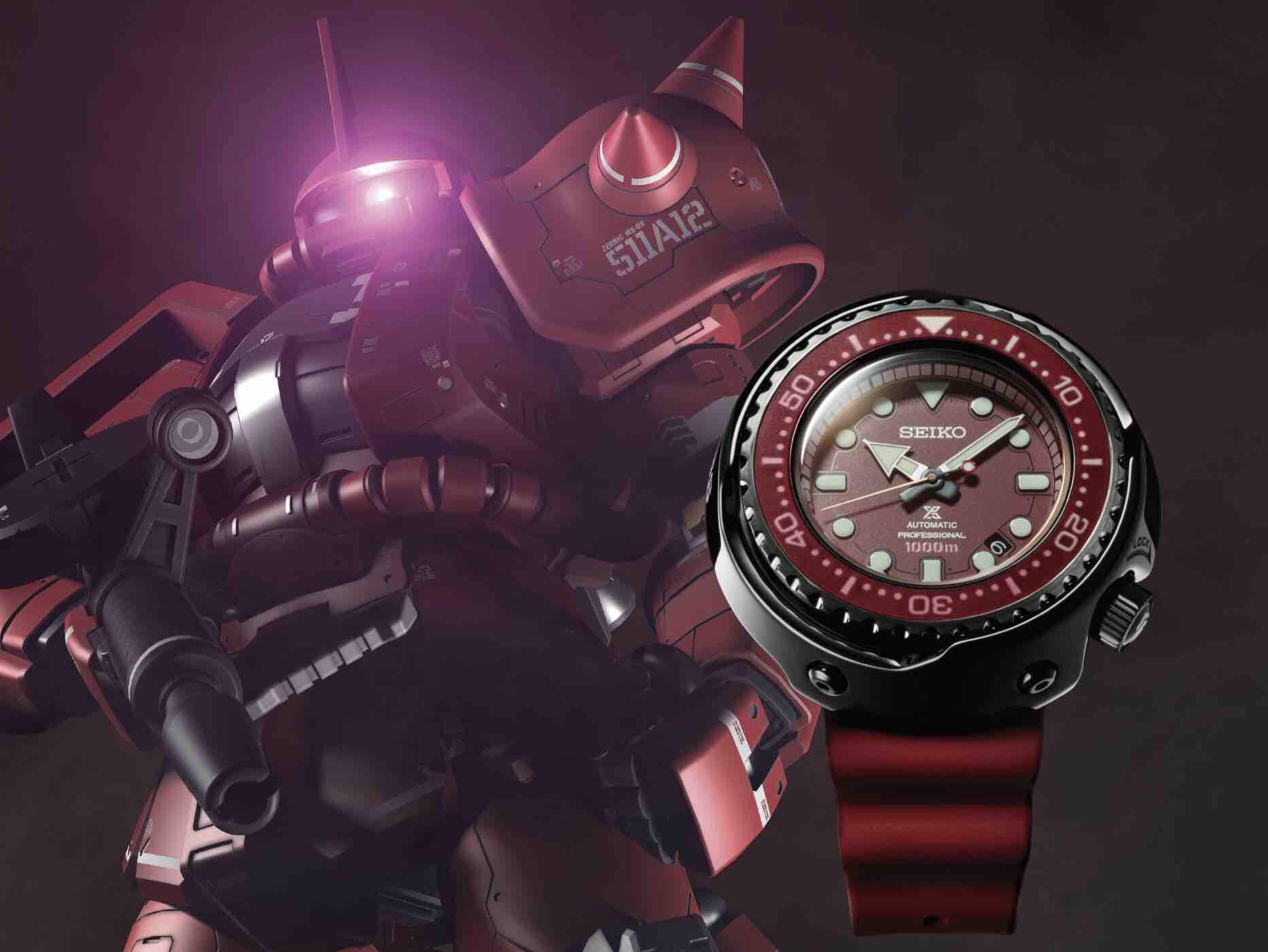 BNIB Seiko Marinemaster Gundam 40th SBDX029 Red Zaku II Limited Edition นาฬิกาข้อมือชายสายยางหน้าปัดสีแดง