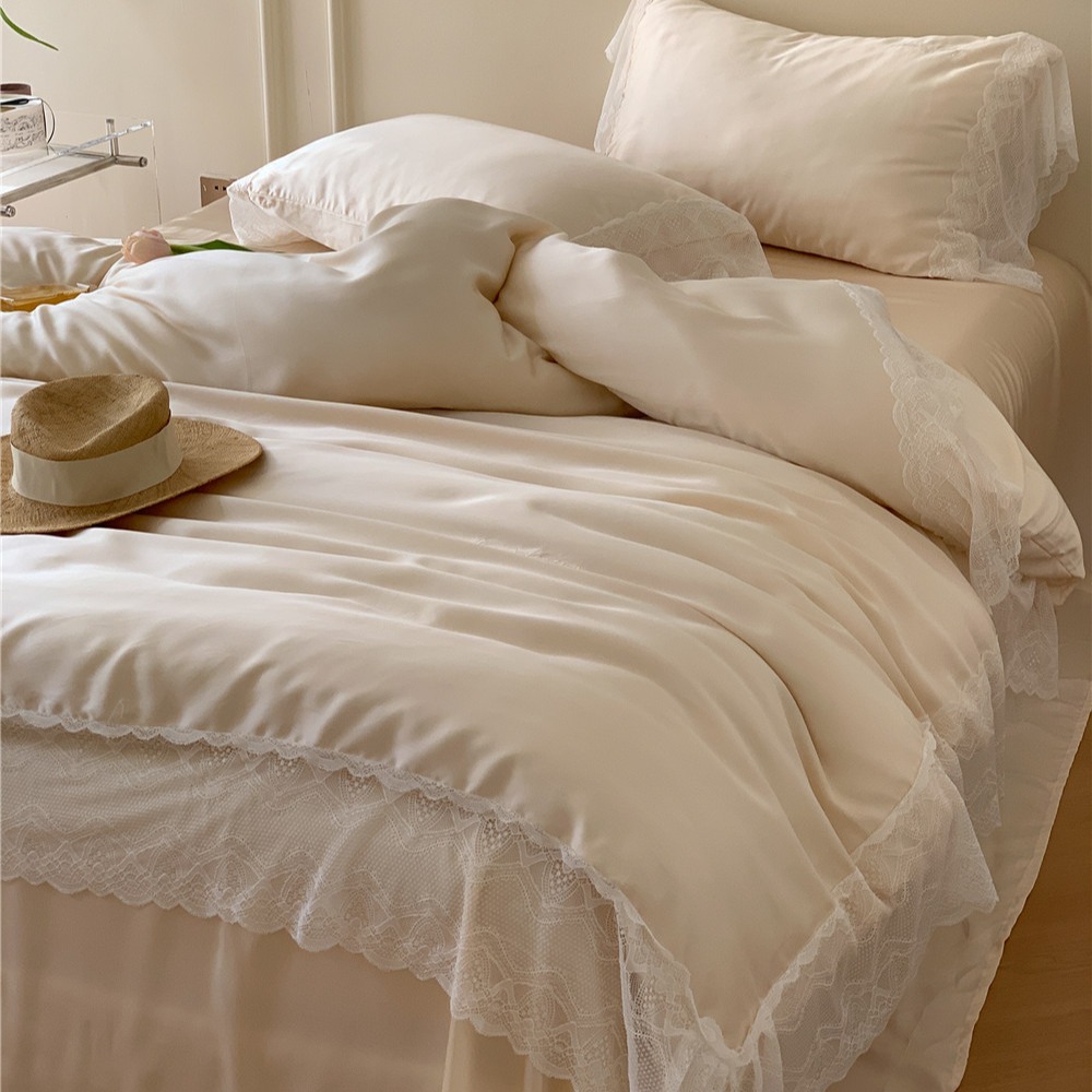 French Entry Lux Little Lady 60 Tencel Dört Parça Set Summer Cool Feeling Silky Sleep Naked Ice İpek Yorgan Kılıfı Yatak Örtüsü Yatak Örtüsü