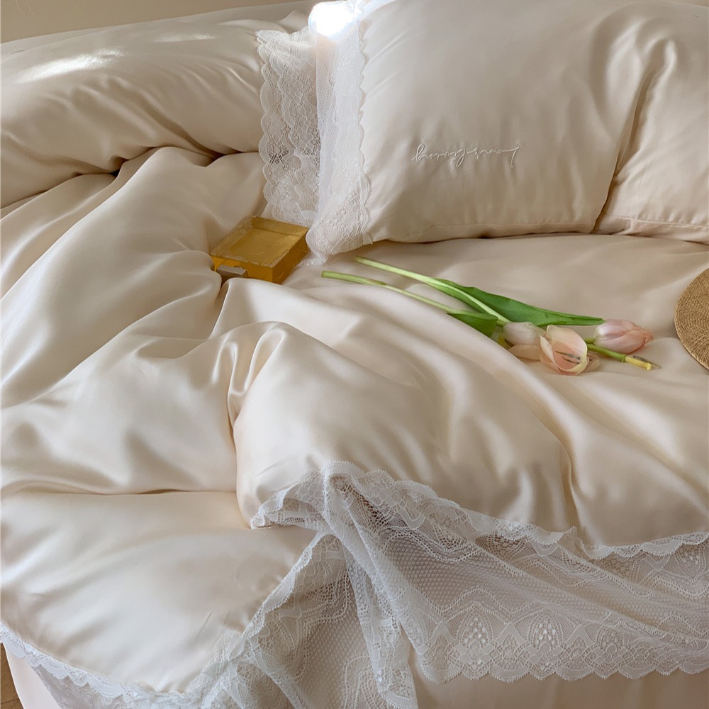 French Entry Lux Little Lady 60 Tencel Dört Parça Set Summer Cool Feeling Silky Sleep Naked Ice İpek Yorgan Kılıfı Yatak Örtüsü Yatak Örtüsü