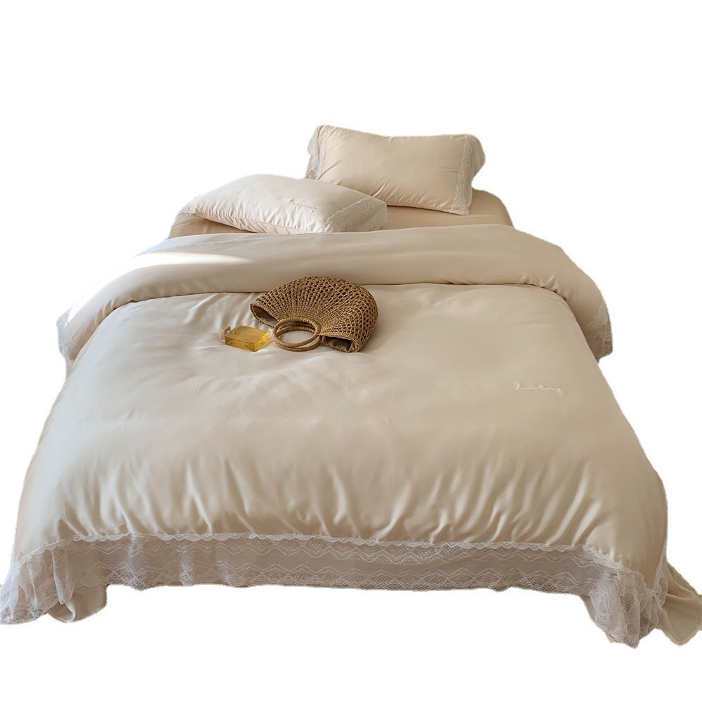 French Entry Lux Little Lady 60 Tencel Dört Parça Set Summer Cool Feeling Silky Sleep Naked Ice İpek Yorgan Kılıfı Yatak Örtüsü Yatak Örtüsü