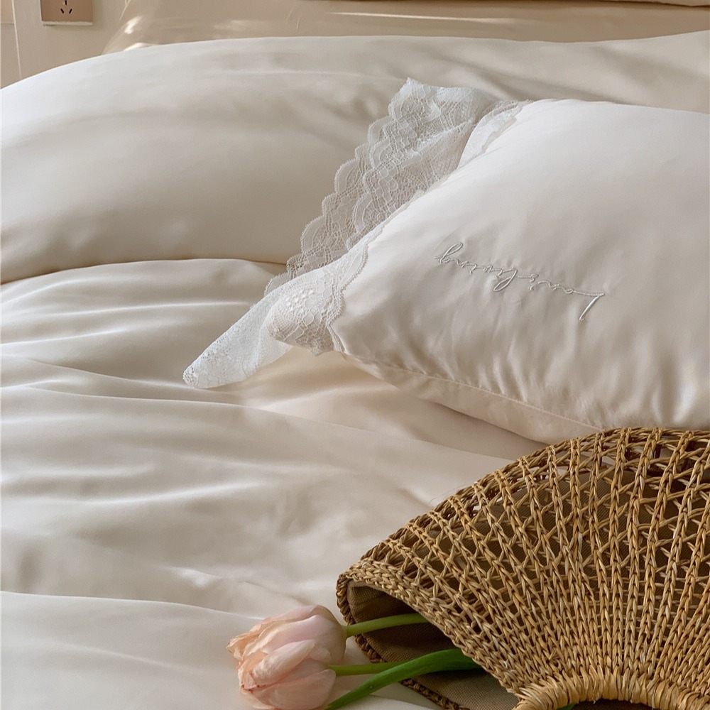 French Entry Lux Little Lady 60 Tencel Dört Parça Set Summer Cool Feeling Silky Sleep Naked Ice İpek Yorgan Kılıfı Yatak Örtüsü Yatak Örtüsü