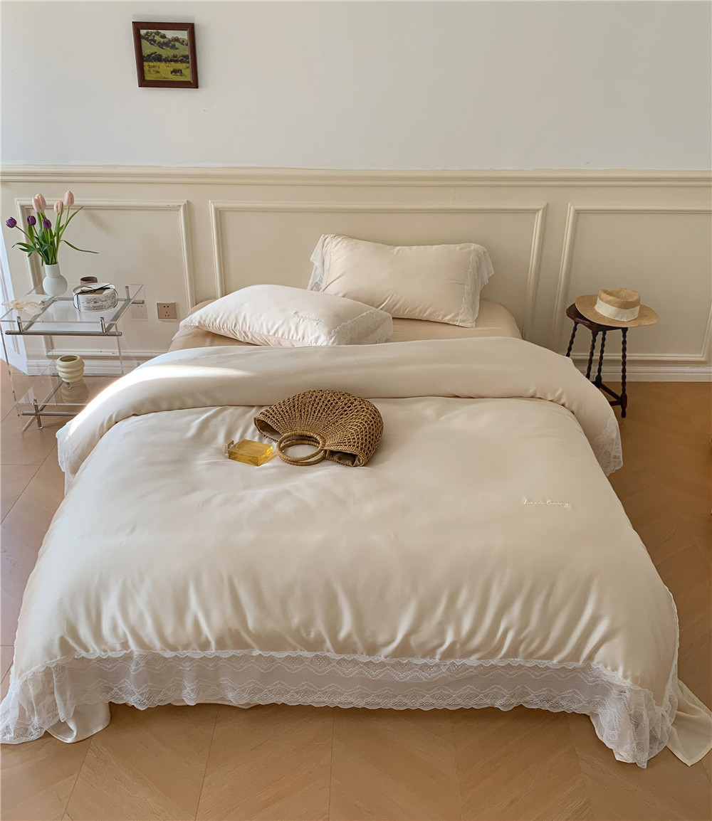 French Entry Lux Little Lady 60 Tencel Dört Parça Set Summer Cool Feeling Silky Sleep Naked Ice İpek Yorgan Kılıfı Yatak Örtüsü Yatak Örtüsü