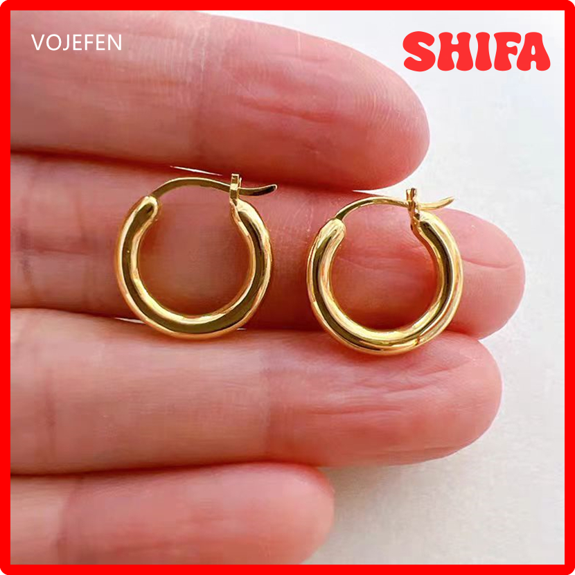 [SHIFA] VOJEFEN Orecchini Jewelry AU750 Anelli a cerchio in vero oro giallo 18 carati Orecchini ispessiti Gioielli raffinati di lusso Originali all'ingrosso ✬✫✩