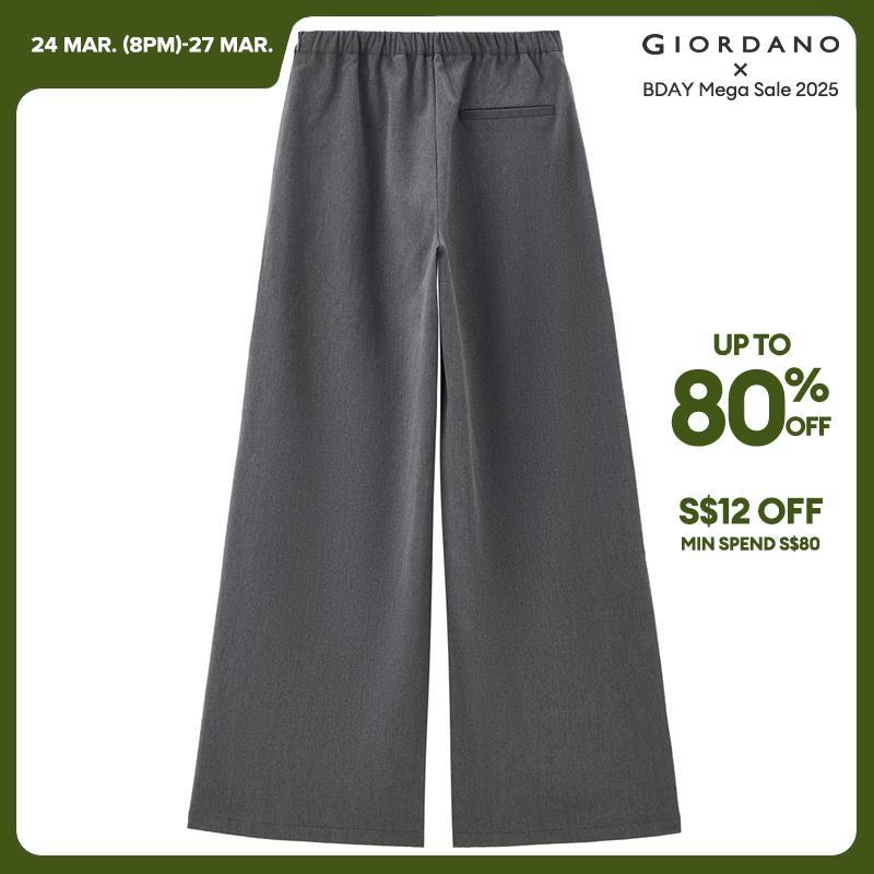 Giordano Women Drawstring half elastic waist pleated suit pants Free Shipping 18414623 · v2