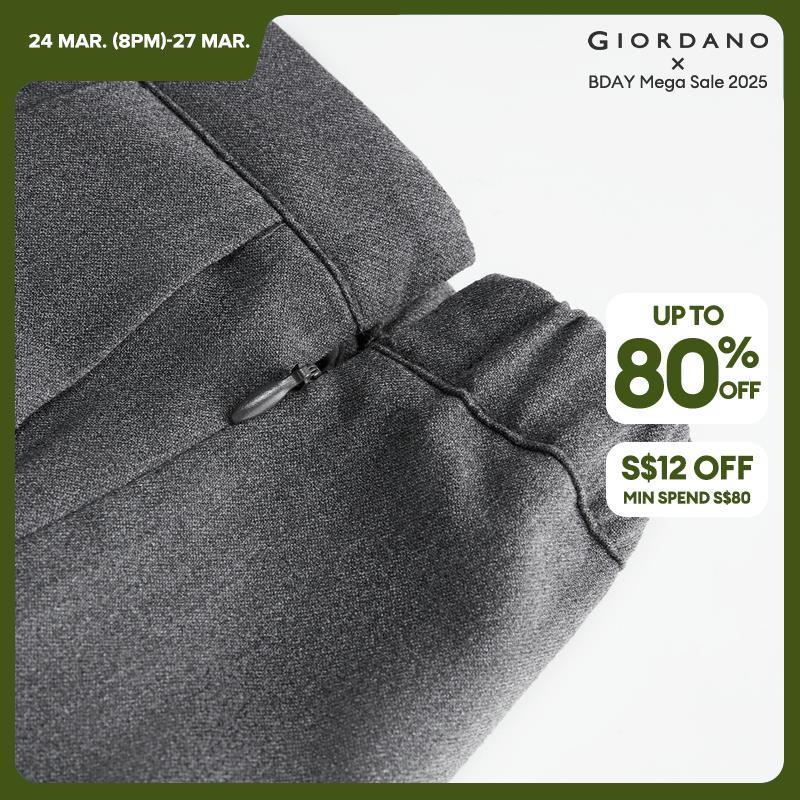 Giordano Women Drawstring half elastic waist pleated suit pants Free Shipping 18414623 · v2
