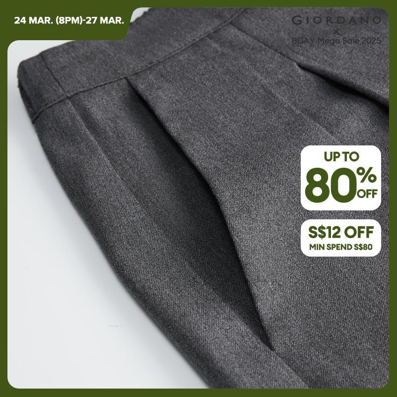 Giordano Women Drawstring half elastic waist pleated suit pants Free Shipping 18414623 · v2
