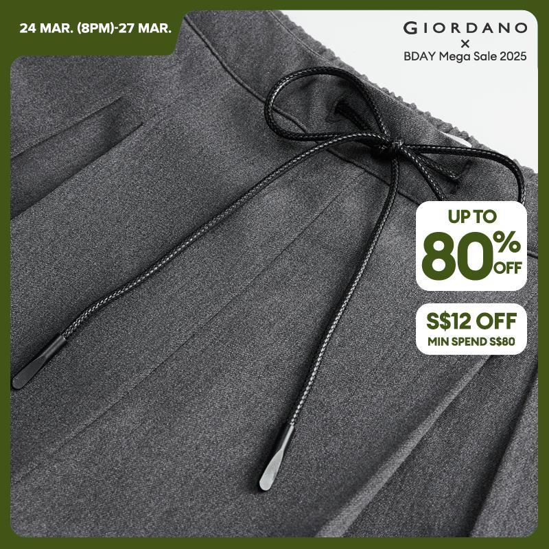 Giordano Women Drawstring half elastic waist pleated suit pants Free Shipping 18414623 · v2