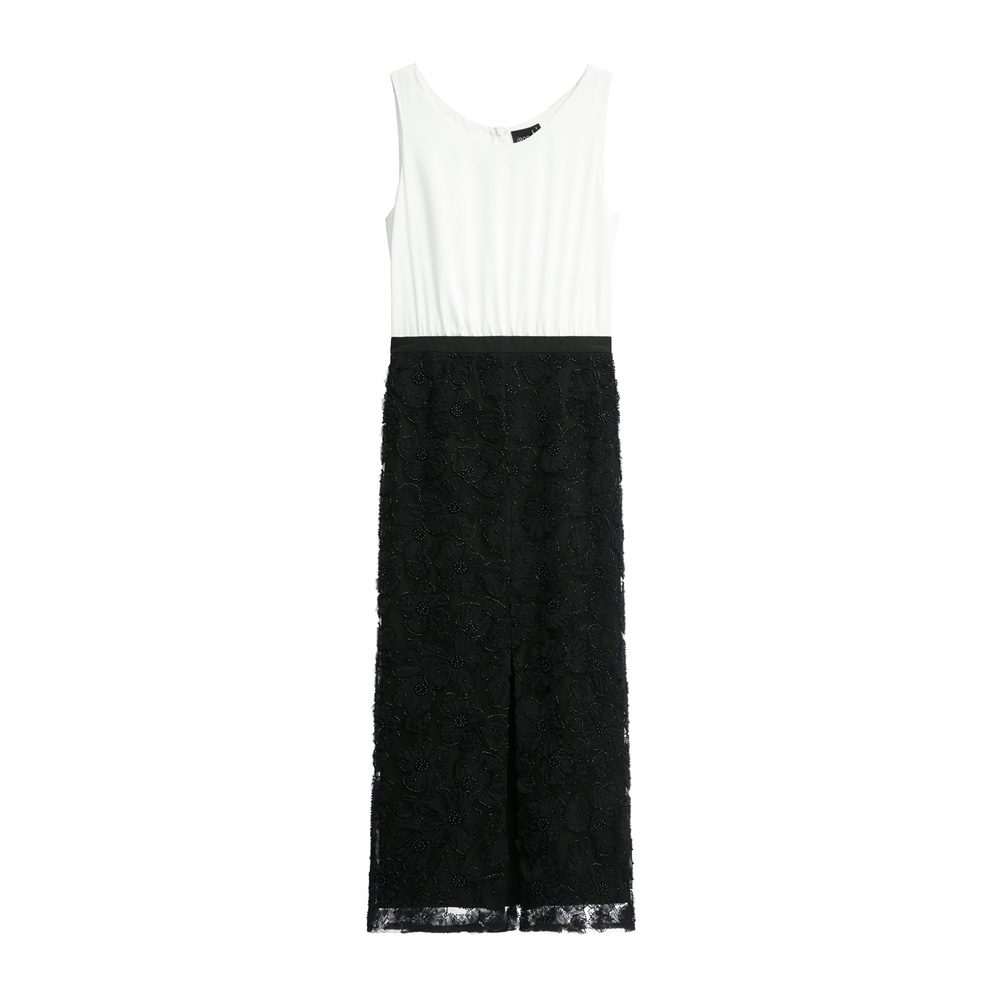 iROO Women Fashion Sleeveless Black White Contrast Dress · v3