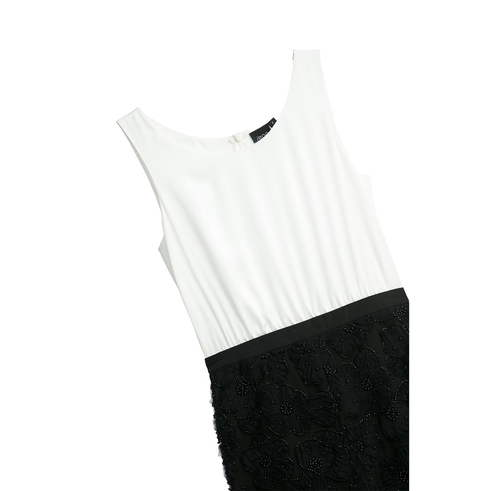 iROO Women Fashion Sleeveless Black White Contrast Dress · v3