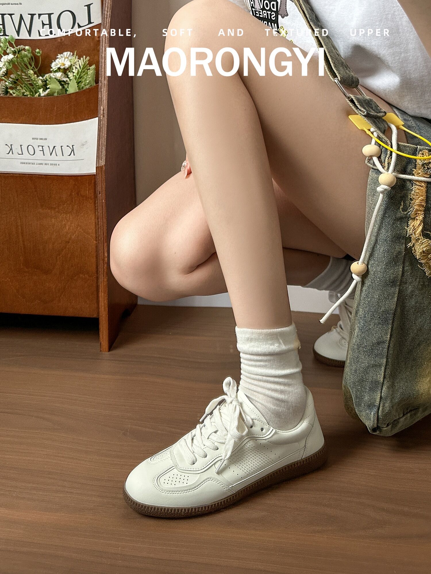 Classic Genuine Leather Flat Bottom Sports Shoes Women's Casual Fashion Sneakers Easy to Wear Cross Buckle round Toe Rubber Sole · v8