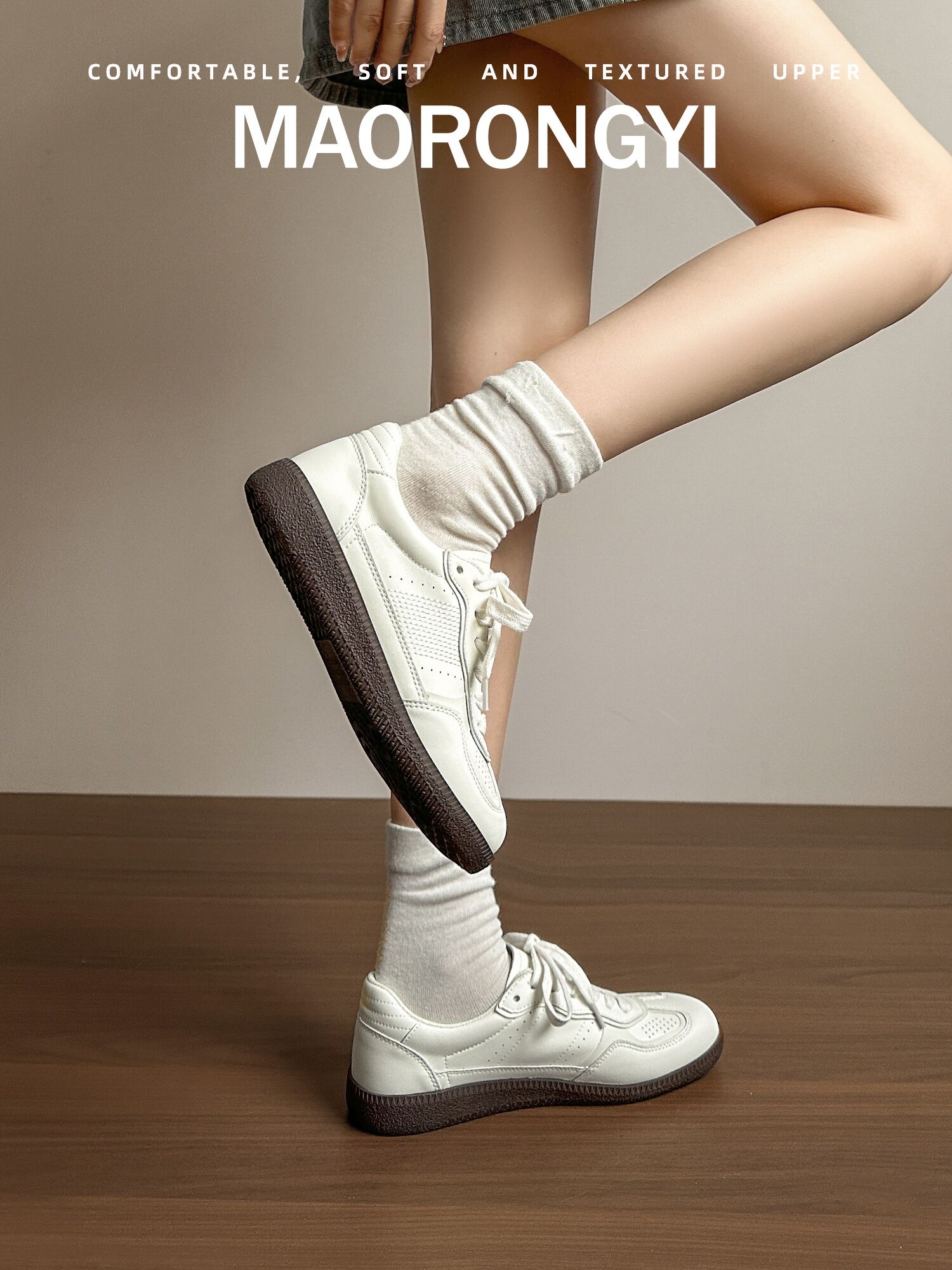 Classic Genuine Leather Flat Bottom Sports Shoes Women's Casual Fashion Sneakers Easy to Wear Cross Buckle round Toe Rubber Sole · v8