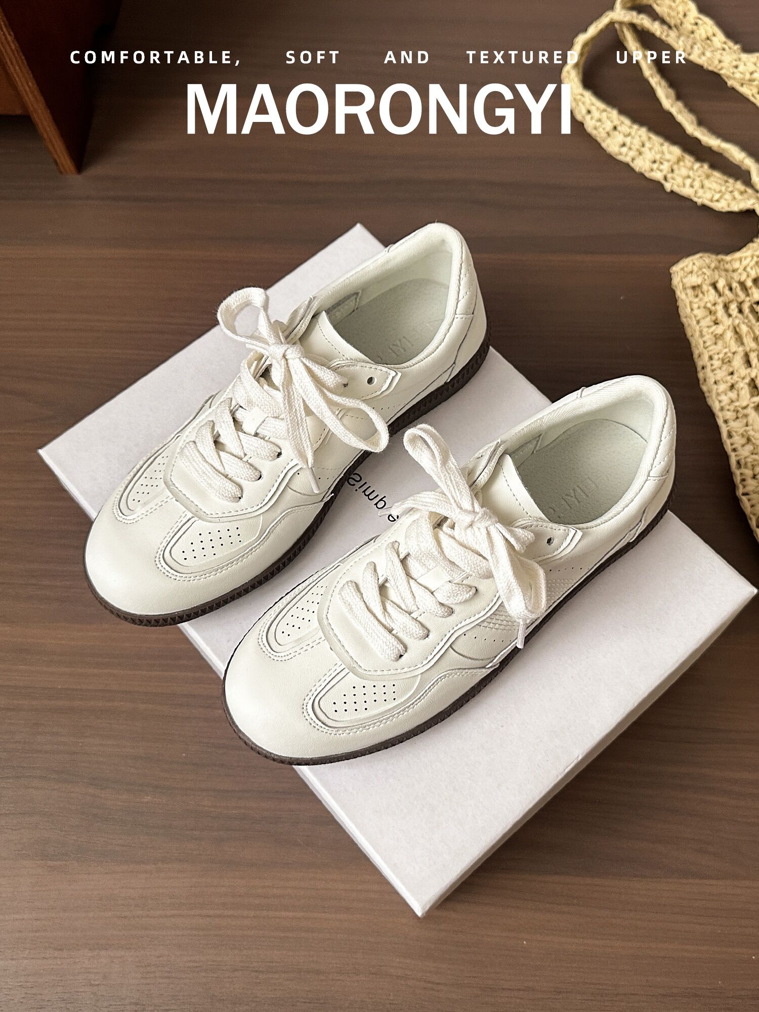 Classic Genuine Leather Flat Bottom Sports Shoes Women's Casual Fashion Sneakers Easy to Wear Cross Buckle round Toe Rubber Sole · v8