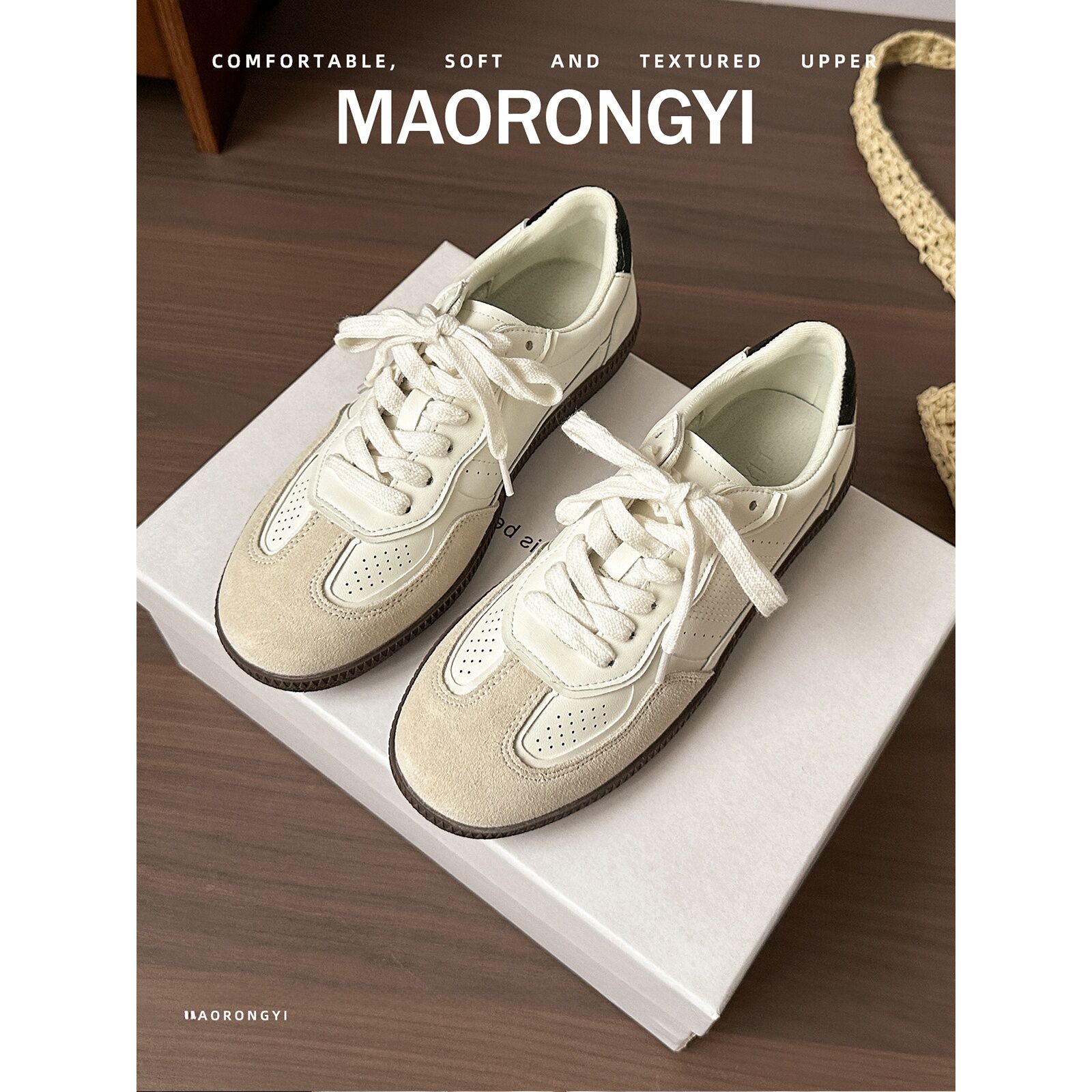 Classic Genuine Leather Flat Bottom Sports Shoes Women's Casual Fashion Sneakers Easy to Wear Cross Buckle round Toe Rubber Sole · v8