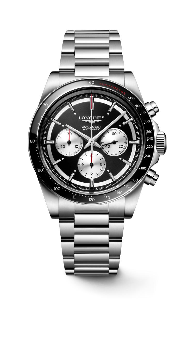 Longines Conquest Chronograph นาฬิกาข้อมือชาย ระบบอัตโนมัติ 42 มม. สีดำและสีขาว L3.835.4.52.6