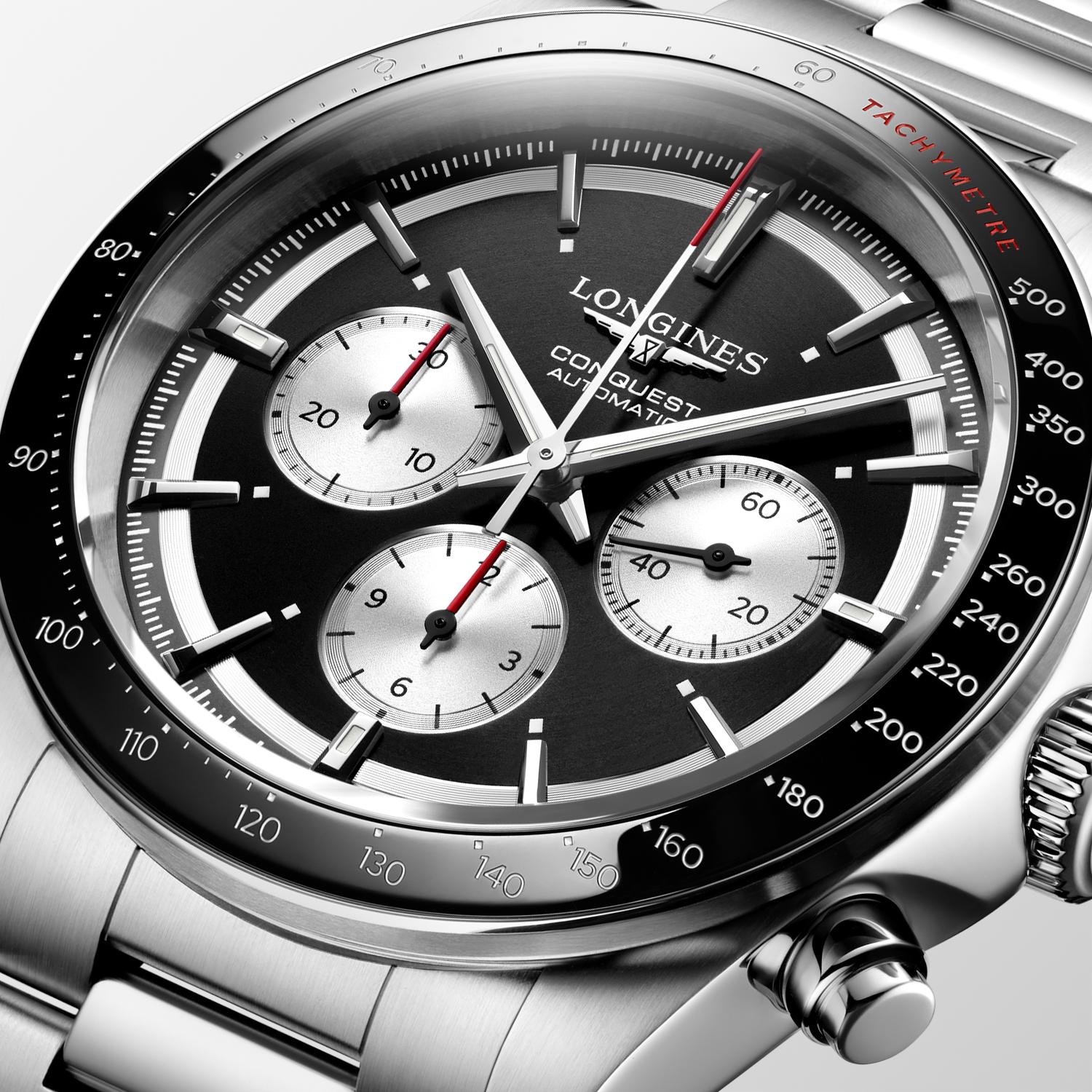 Longines Conquest Chronograph นาฬิกาข้อมือชาย ระบบอัตโนมัติ 42 มม. สีดำและสีขาว L3.835.4.52.6