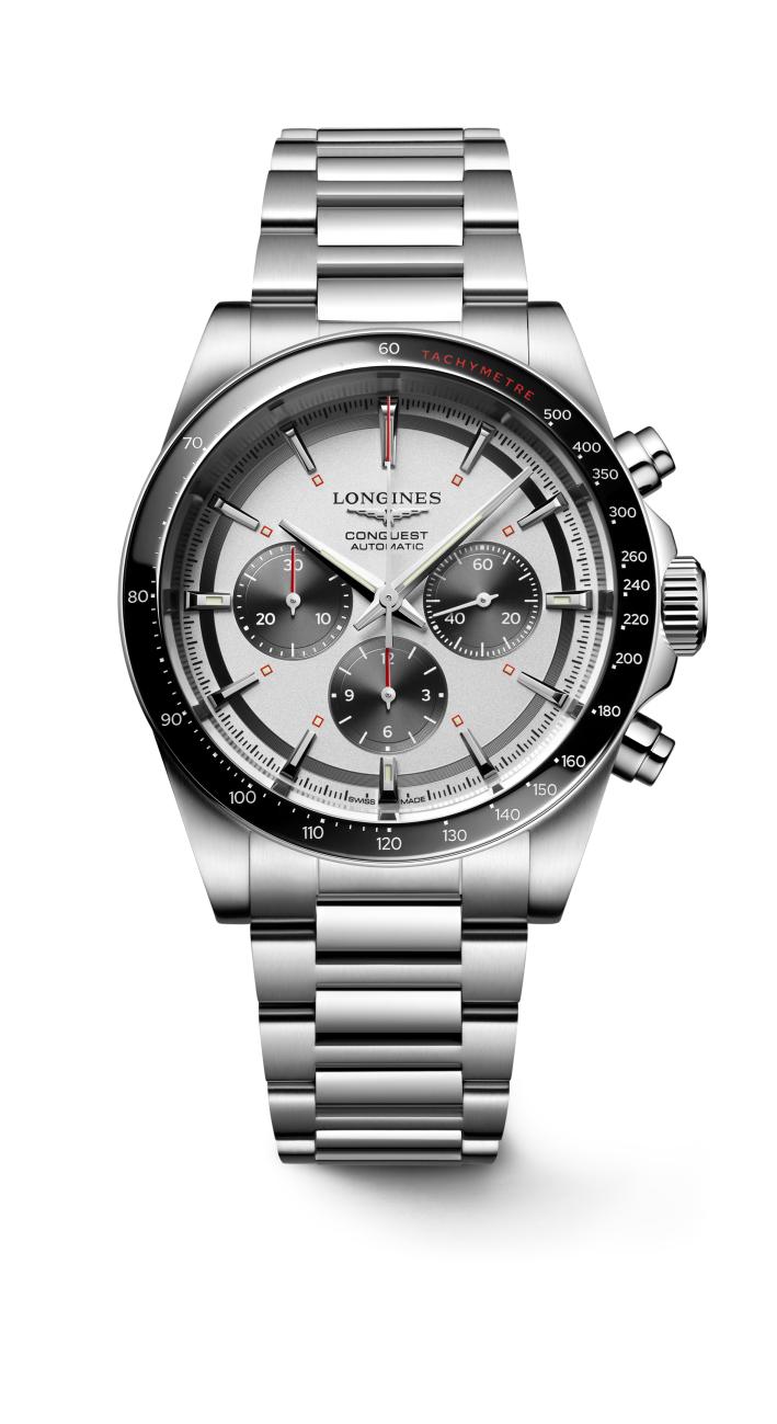 Longines Conquest Chronograph นาฬิกาข้อมือชาย ระบบอัตโนมัติ 42 มม. สีขาวและดำ L3.835.4.72.6