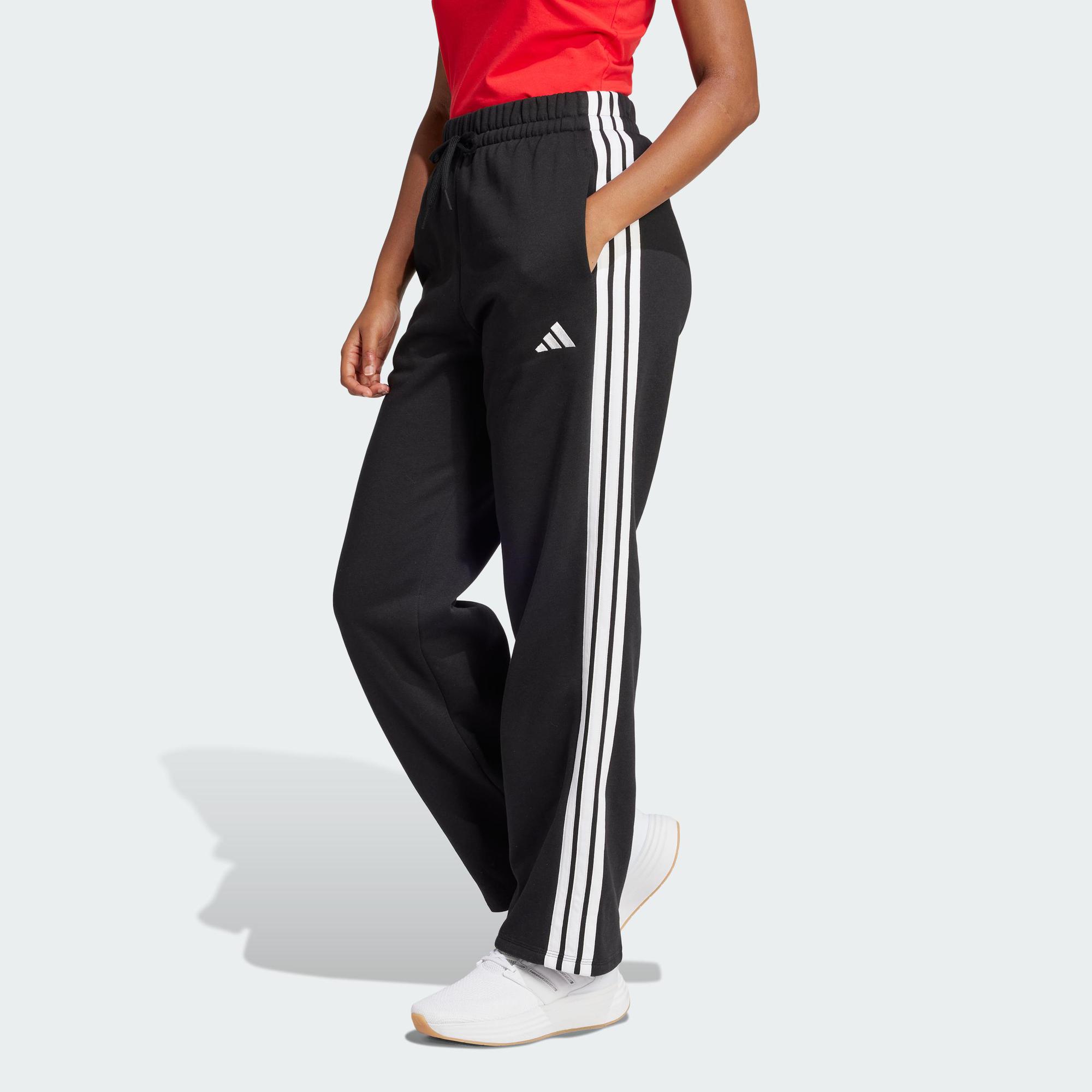 กางเกงผ้าฟลีซชายเปิด 3 แถบ adidas Lifestyle Essentials สีดำ JE1300 สำหรับผู้หญิง