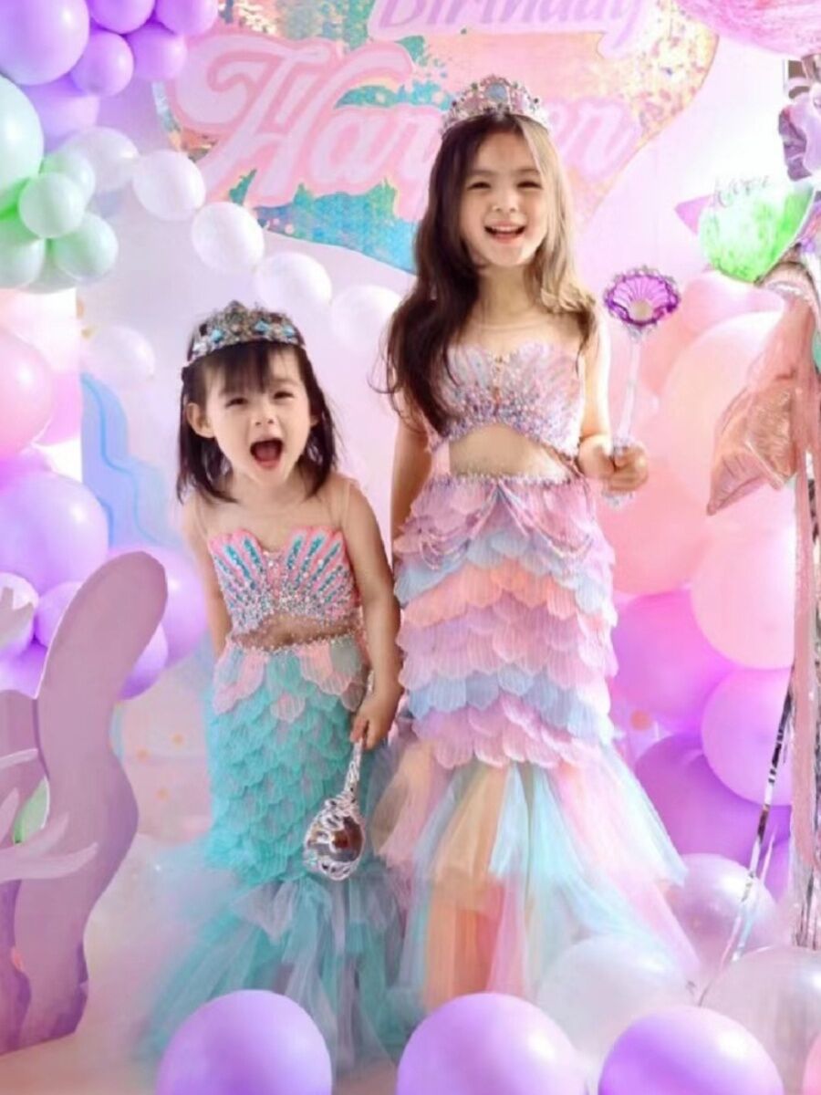 ชุดเจ้าหญิงทำมือของ Ya สำหรับงานวันเกิดของเด็กผู้หญิง สไตล์นางเงือก เสื้อผ้าเด็ก ชุดประจำฤดูร้อน
