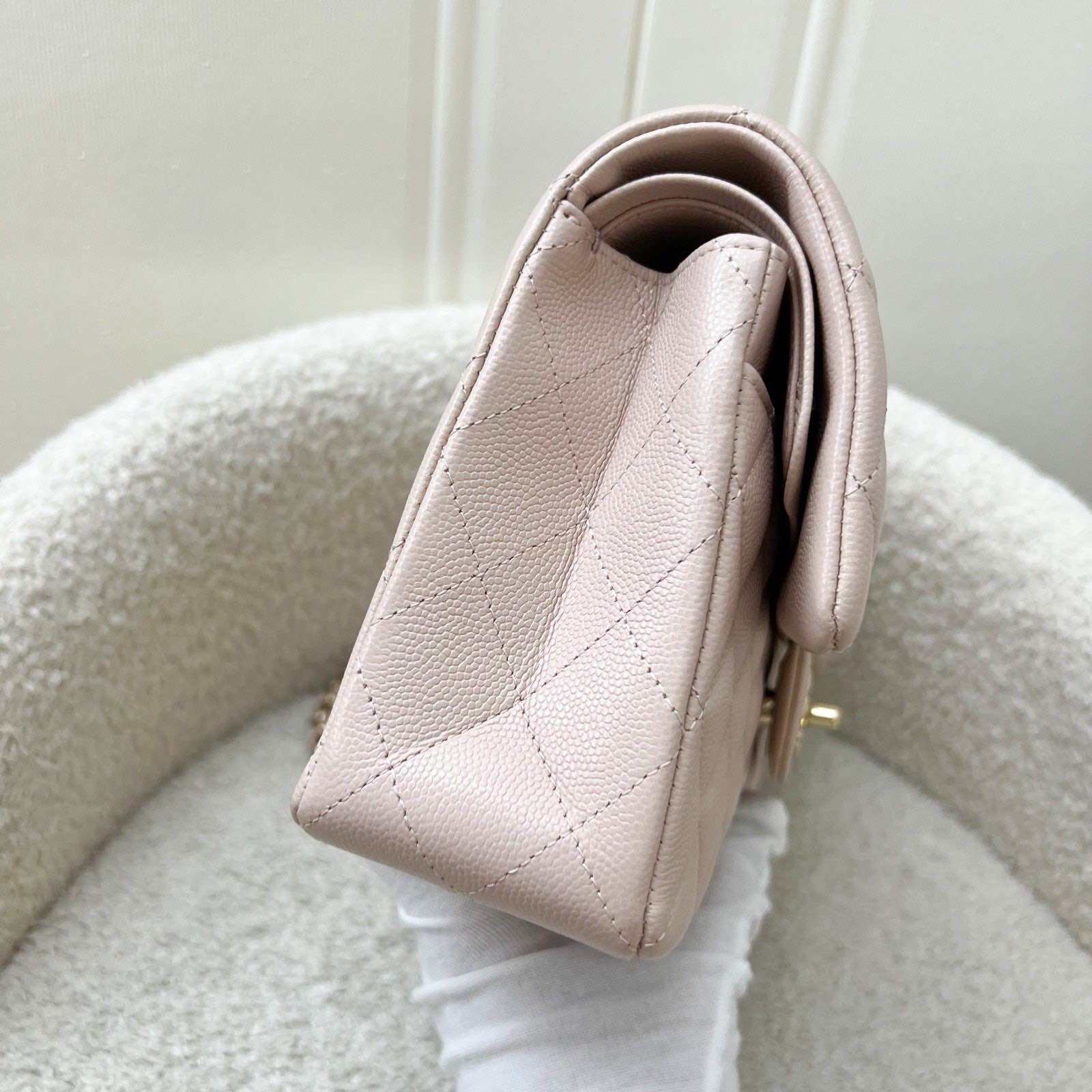 Chanel Small Classic Flap CF in 21C Rose Clair Light Pink Caviar and LGHW